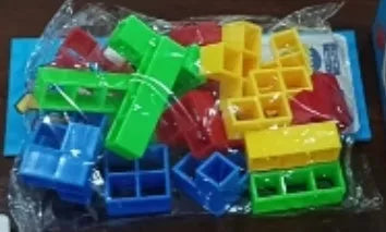 Plastic balance stacking tower game with coloured blocks on a base for kids and adults