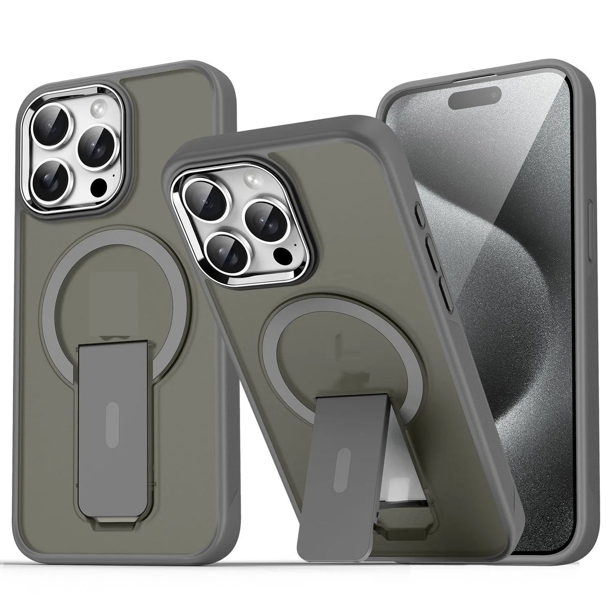 Magnetic bracket phone case with kickstand in black for iPhone 16 Pro Max, anti-fall PC material