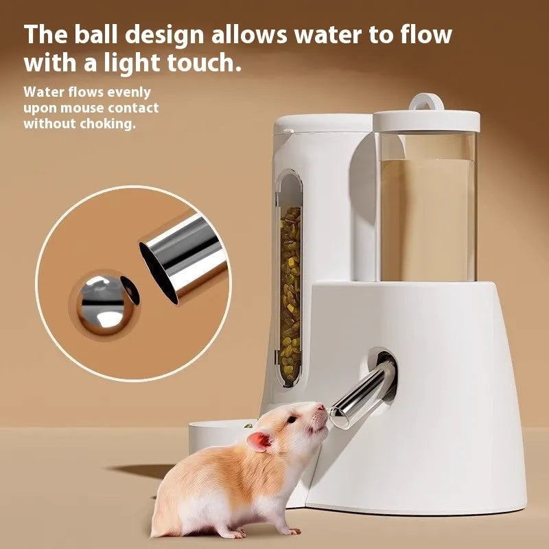 Hamster automatic drinking water feeder and food basin in blue colour on white background