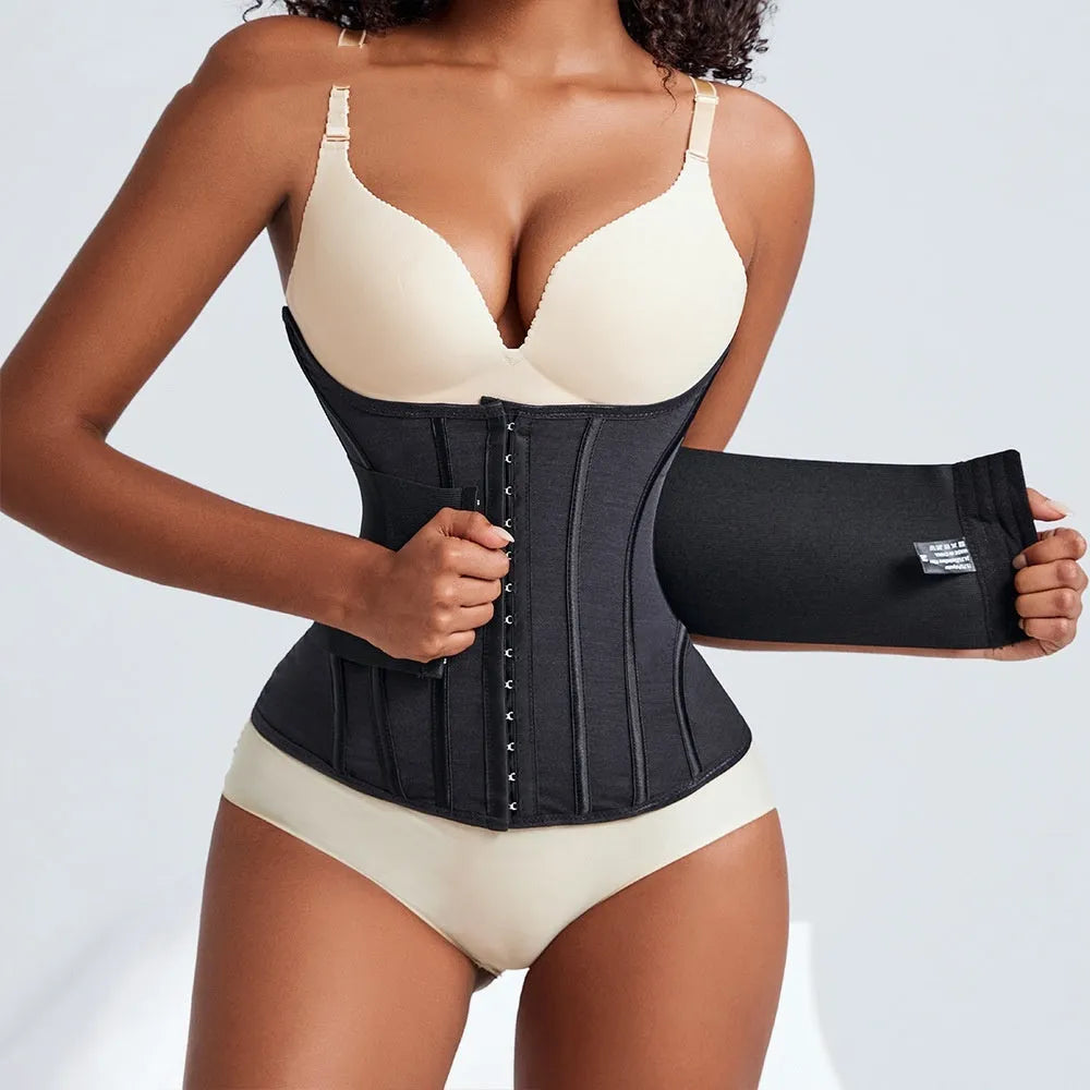 Adjustable nylon belly band waist training belt in black colour with tie closure