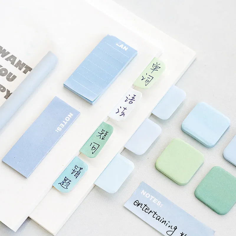 Paper post it note box with 210 sheets in blue coffee green purple colours