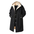 Men's hooded mid-length trench coat in black, dark grey or khaki, polyester, 65cm length, sizes M to 3XL