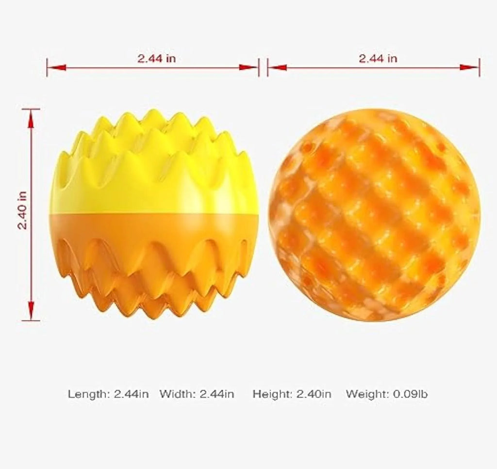 Blue and orange spiky rubber dog ball with squeaker for aggressive chewers and dental cleaning