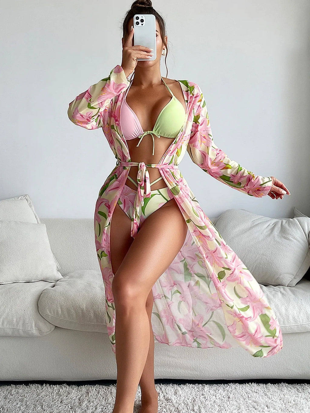 Women's printed quick-dry bikini swimsuit for swimming and wading.