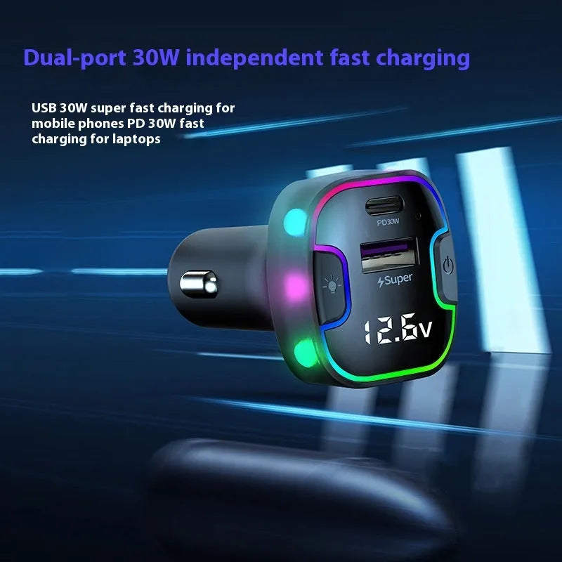 YQ8-Black car PD fast charger with front and rear charging ports showing five USB connections
