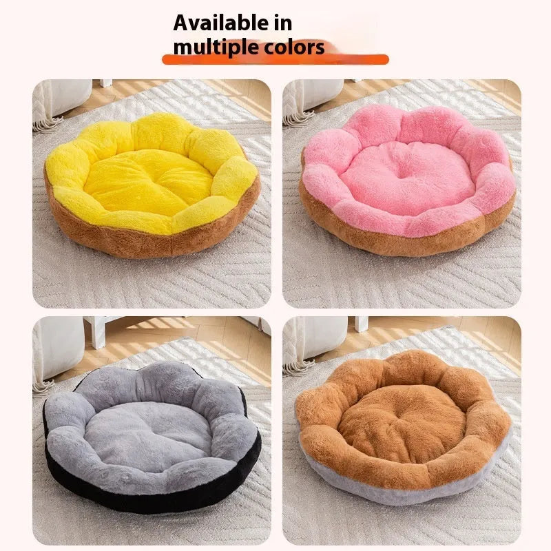 Rabbit plush round pet bed with detachable nest in brown grey colour for cats