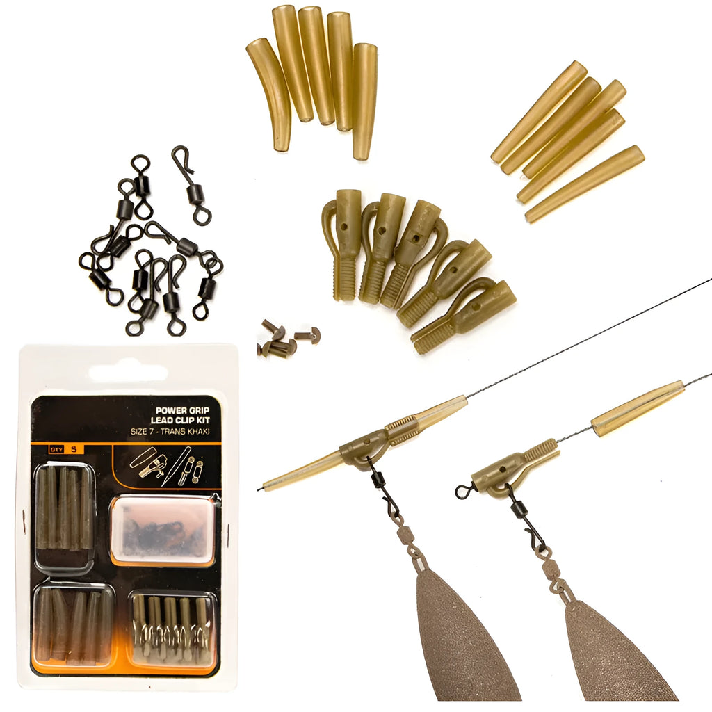 30 piece European carp fishing accessory set showing anti-winding pipes, threaded hoses, and rotation connectors