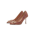 Red crystal women stiletto high heels pointed toe PU lining solid colour 6-8cm heel