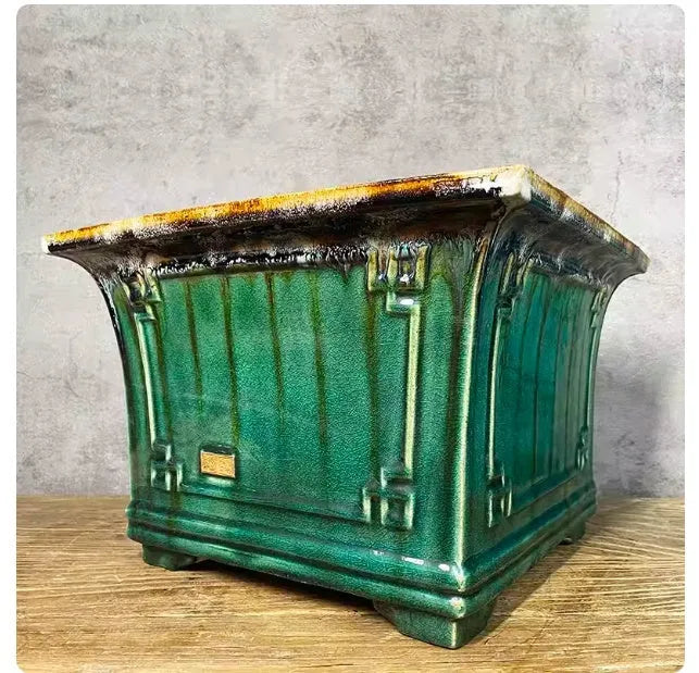 Ceramic square mouth flower pot in large size 36 with classical glaze finish for phalaenopsis orchids