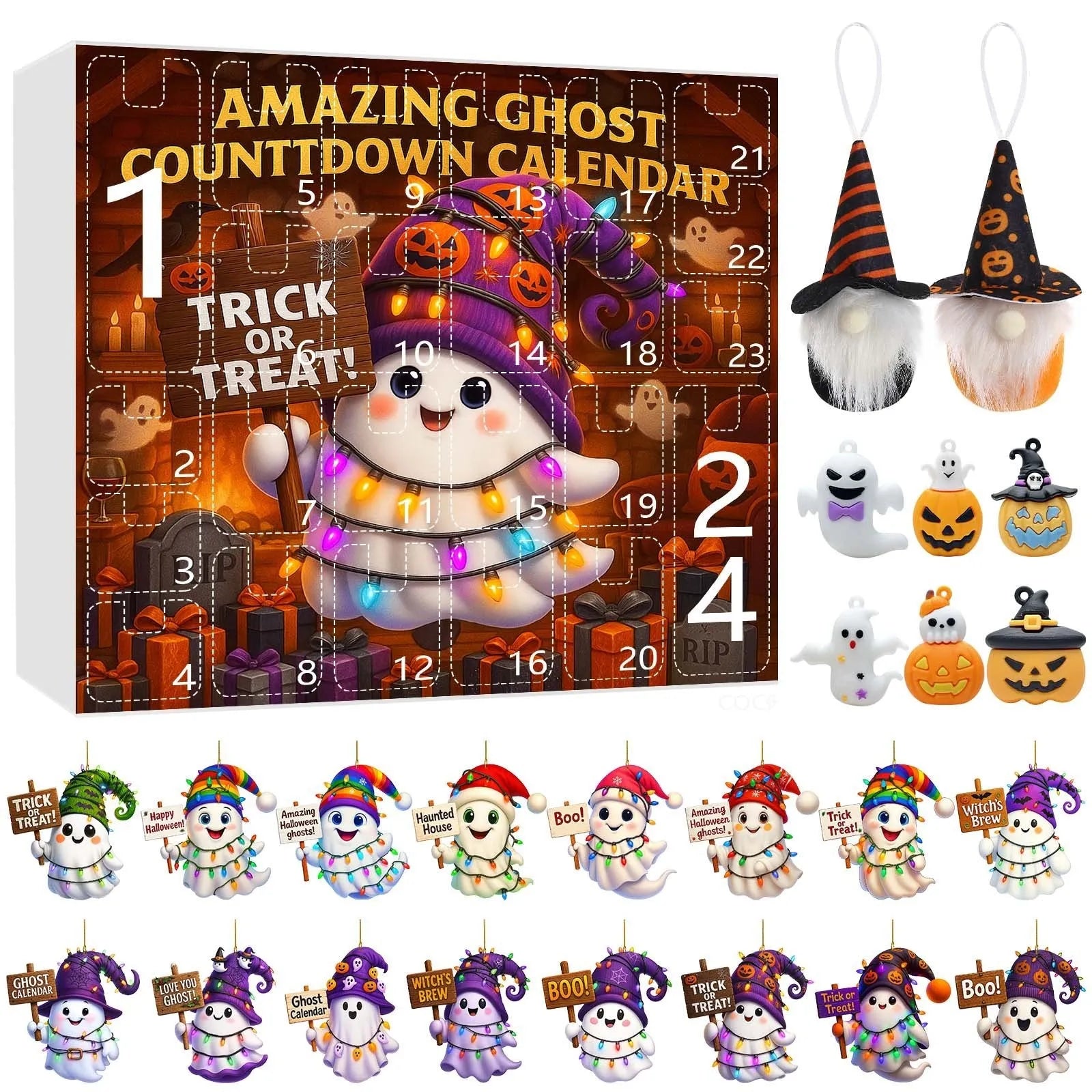 Ghost Pumpkin Doll Blind Box Halloween tree ornaments with acrylic pendants and PVC figurines