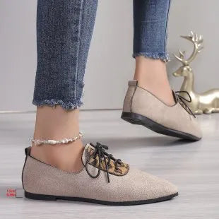 Beige leopard print women's pointed toe pumps with artificial PU upper and rubber sole