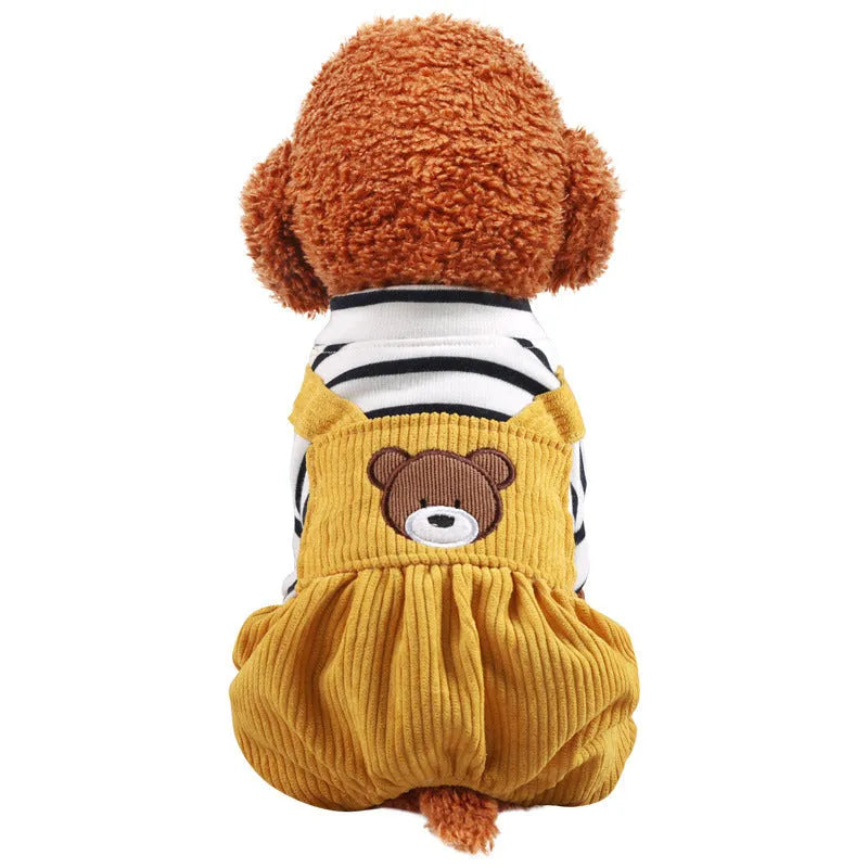 Teddy fleece-lined four-legged dog overall in bread bear colour for small to large dogs