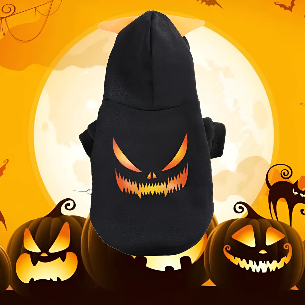 Halloween pumpkin sweater dog clothing in flannel, black colour, available in sizes S M L