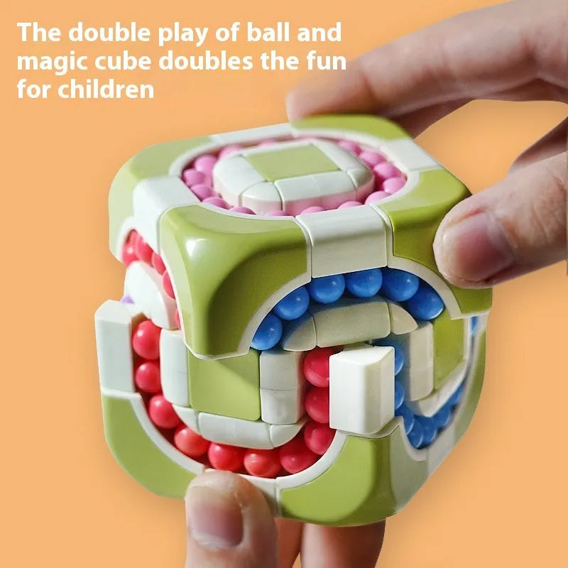 Rotating magic bean puzzle fingertip cube toy in British red, blue, orange, and green plastic
