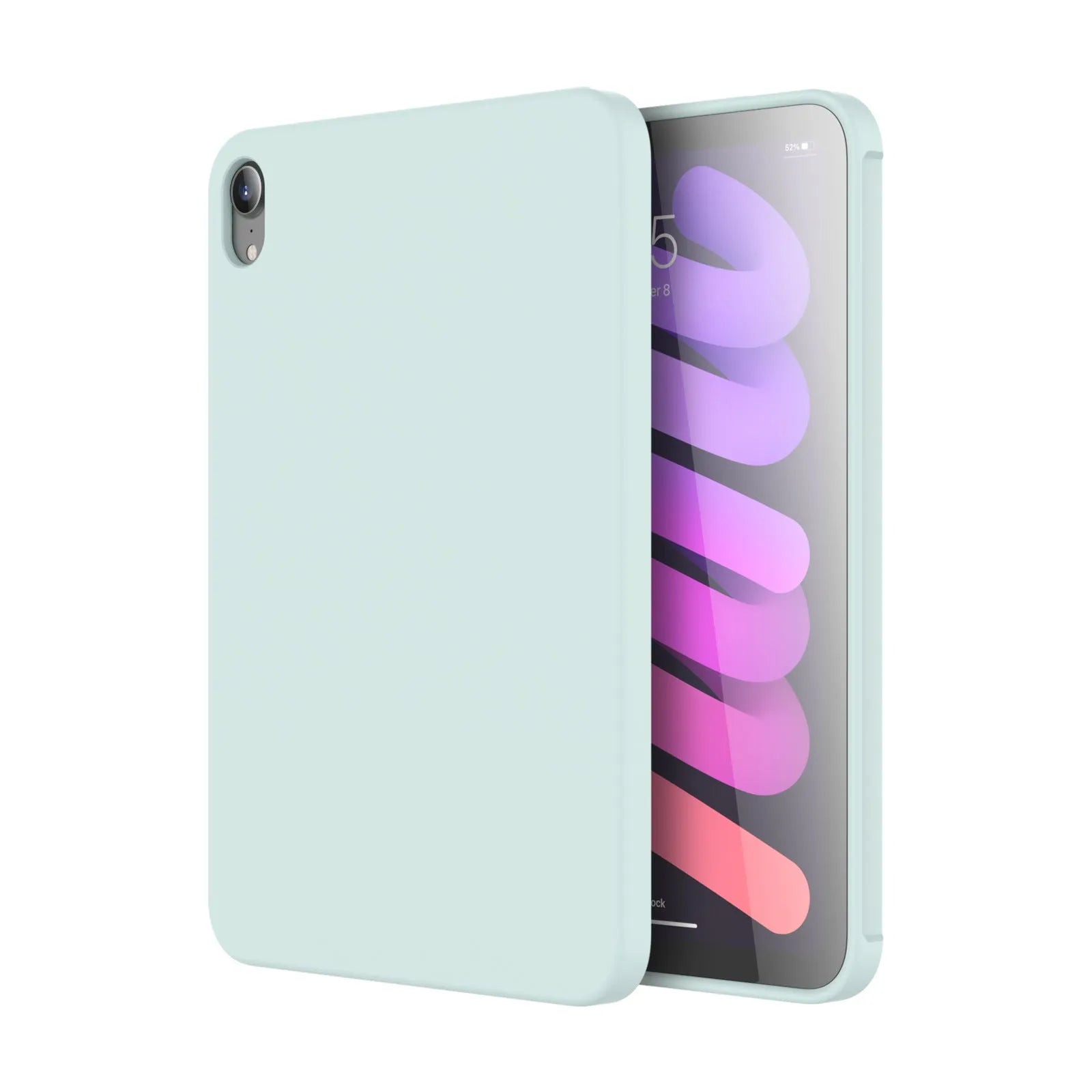 Soft liquid silicone iPad protective case in solid colours, showing back and edge coverage for various iPad models.