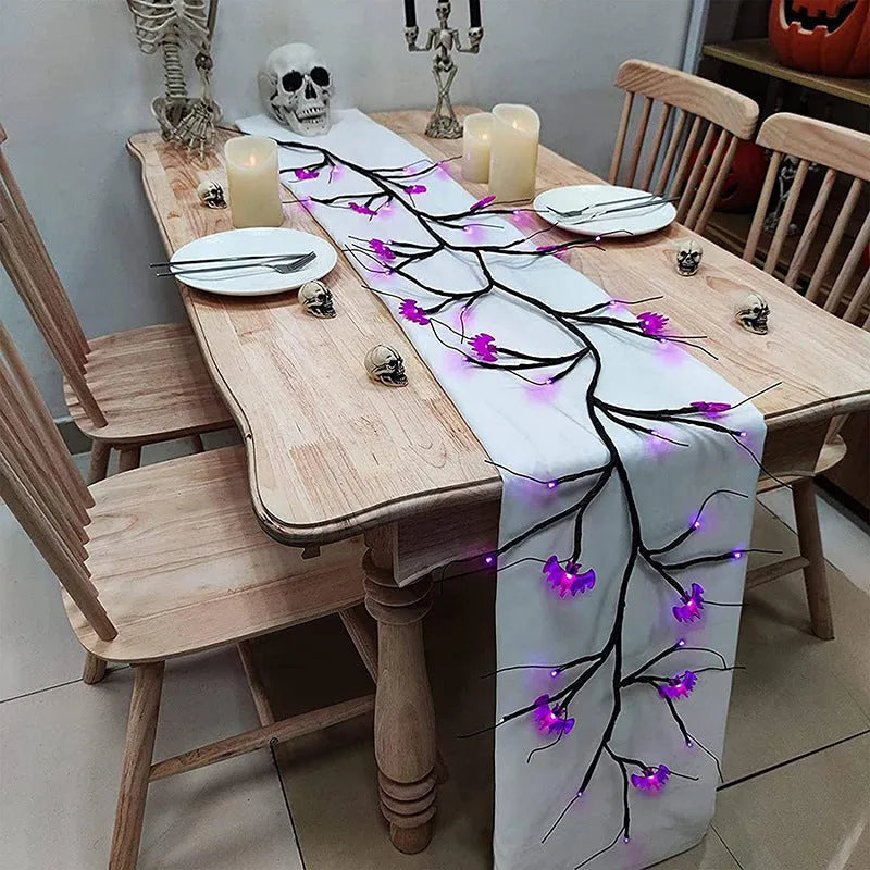 Halloween LED willow vine string light with 100 cartoon bat and pumpkin rattan lanterns on a 2-metre vine for indoor outdoor decor