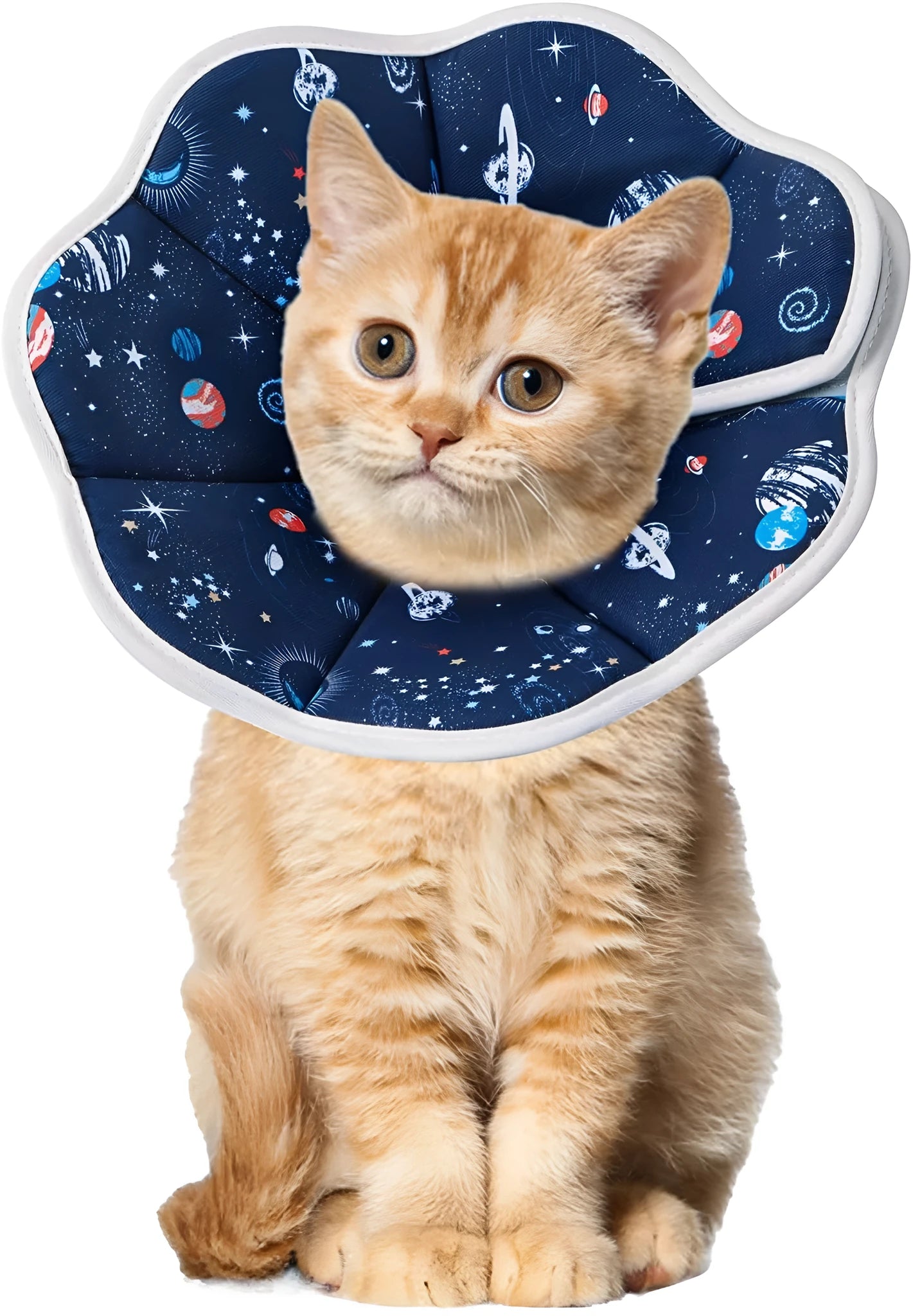 Soft adjustable cat recovery cone collar in fabric construction