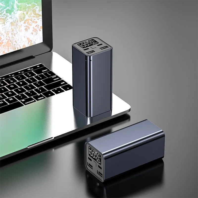 65W metal power bank with 20000mAh capacity for laptop charging in black, blue, or grey