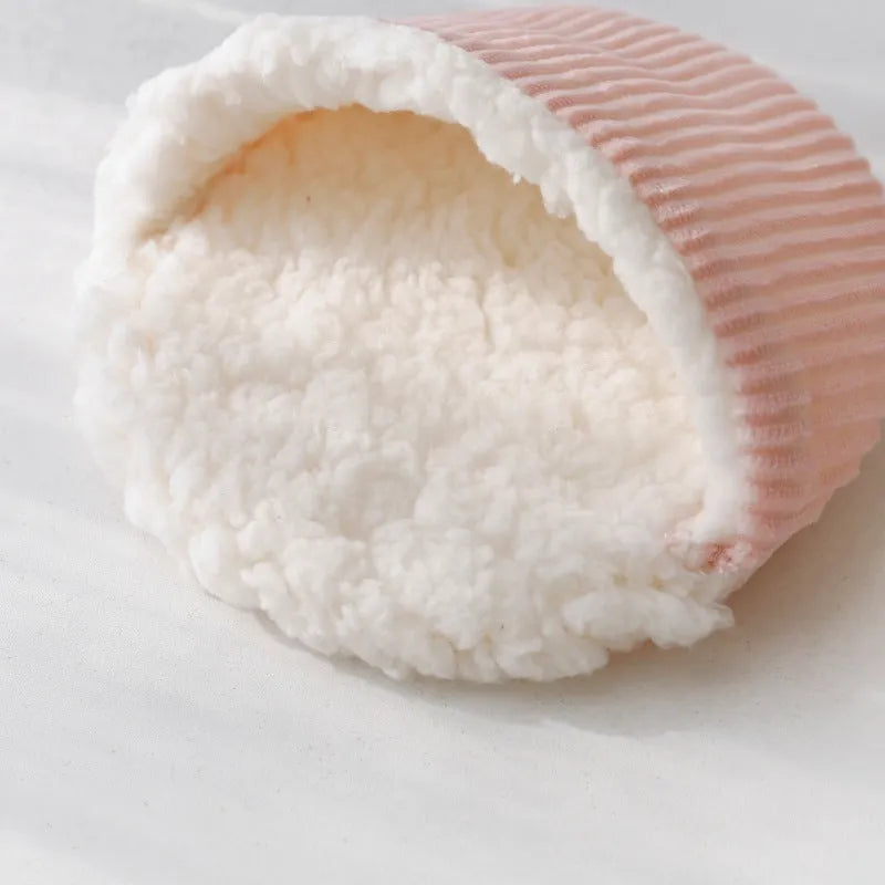 Corduroy cotton velvet hamster nest in small size, available in pink, blue, and green
