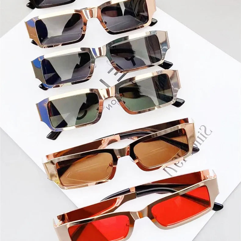 Men's metal square glasses with UV400 protection PC lens black frame gray film