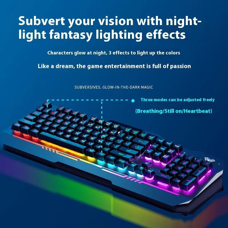 F3010 black mechanical keyboard and mouse bundle with RGB backlighting on a desk