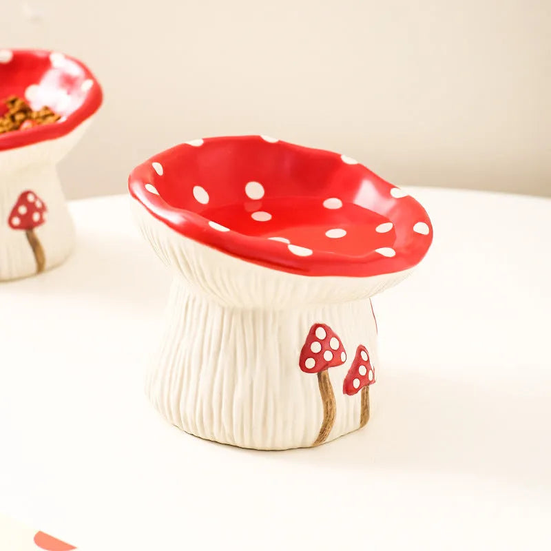 Creative mushroom modelling tall pet bowl for cat and dog food and water feeding