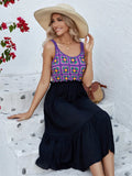 Purple sleeveless dress with hand-hooked flower stitching on cotton blend fabric, free size for women