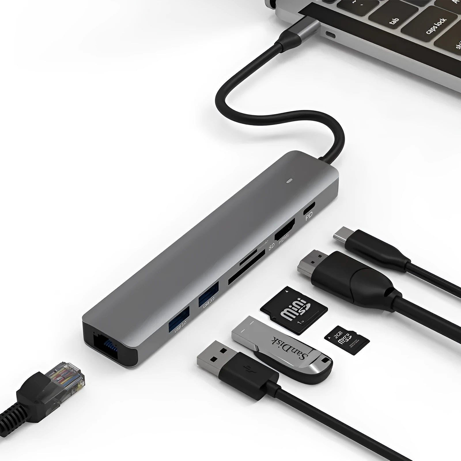 LQT-LH07 USB-C seven interface hub with PD charging and memory card slots
