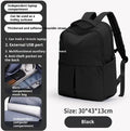 Women's lightweight nylon travel computer backpack in black with vertical square shape, 43x30x13cm