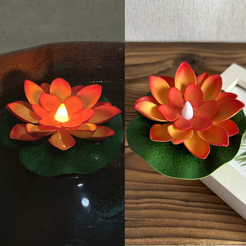 Floating water induction lotus night lamp in pink, 10cm waterproof plastic colourful lantern for pond or bath