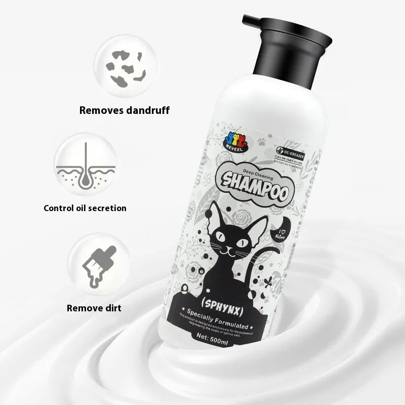500ml bottle of sterilising degreasing pet shower gel for cats, anti-mite antibacterial formula, suitable for Ragdoll and British Shorthair breeds