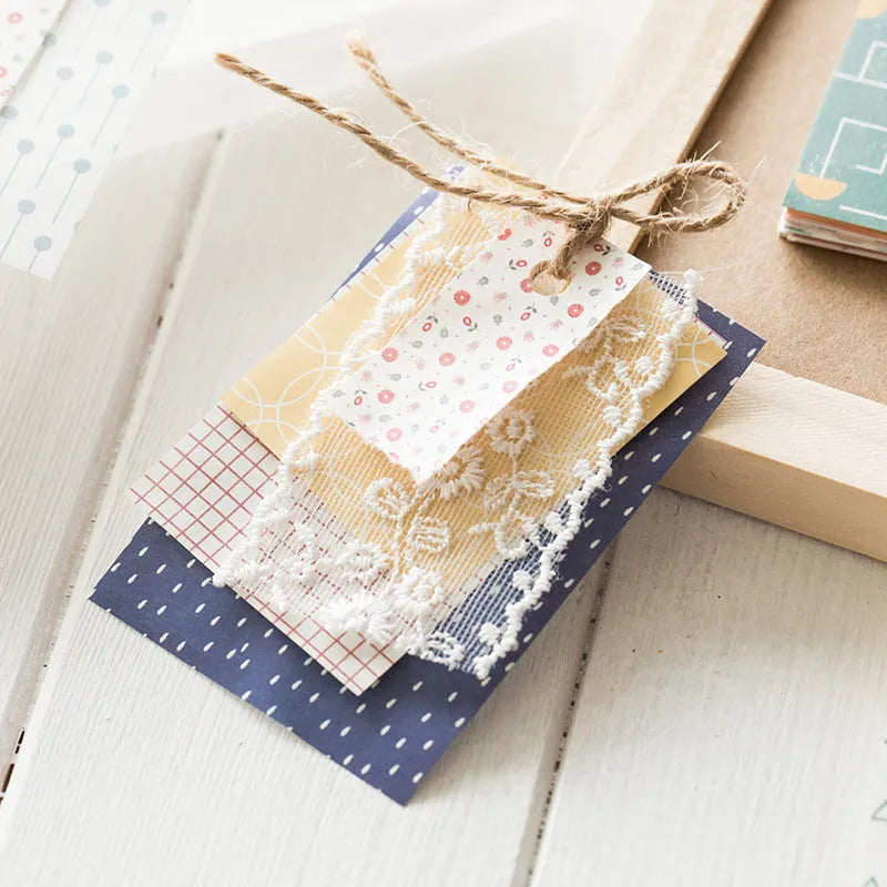 Fifty sheets of retro collage note paper in dessert colours, each measuring 56 by 83 millimetres.