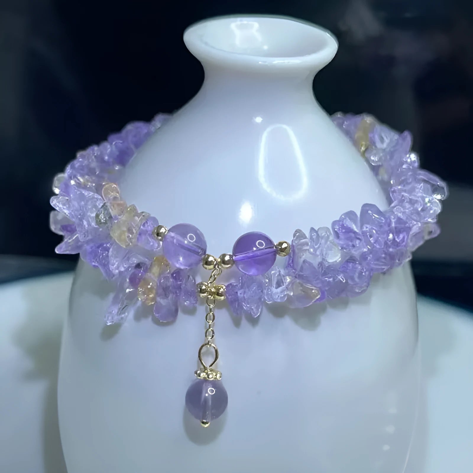 Double row ametrine bracelet with natural crystal gravel stones in D178 colour for women