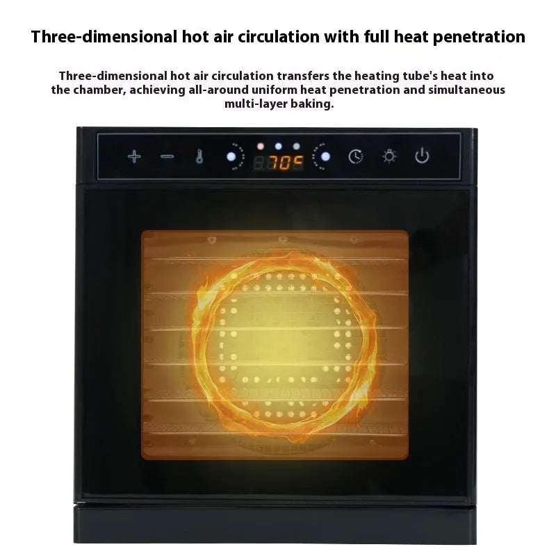 Stainless steel double-layer fruit dehydrator with LED control panel and multiple drying trays.