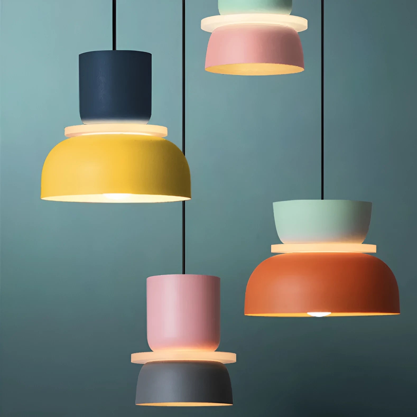 Nordic minimalist iron pendant light fitting with colour-matched finish and warm white bulb