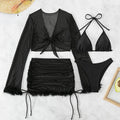 Black long sleeve women's bikini set with briefs style for swimming