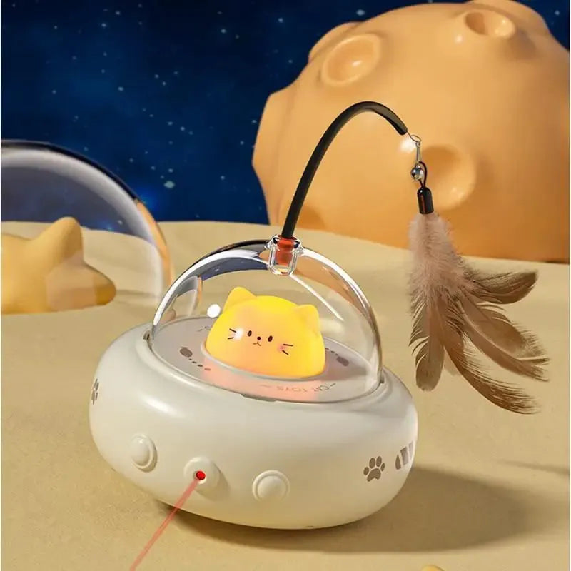 Electric interactive cat toy with feathers, 360 red light, rechargeable USB, 11.5x11x28cm, Pink or White