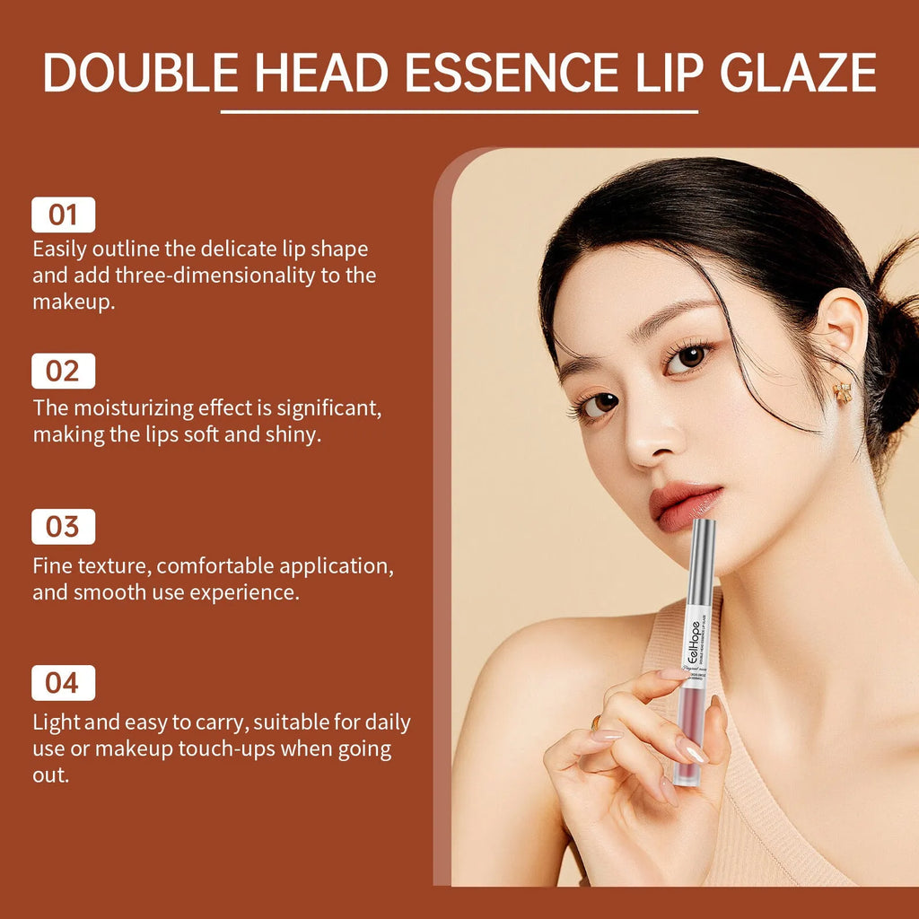 Double-headed lip liner and lip lacquer pen set showing three neutral matte shade options