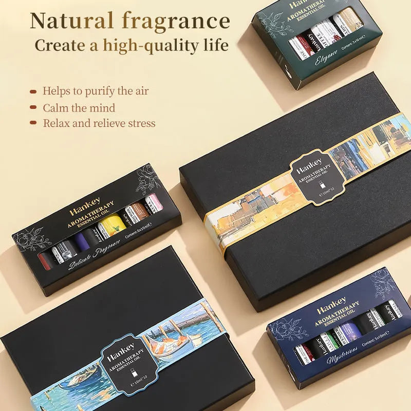 Boxed water-soluble aromatherapy essential oil sets in multiple combination sizes