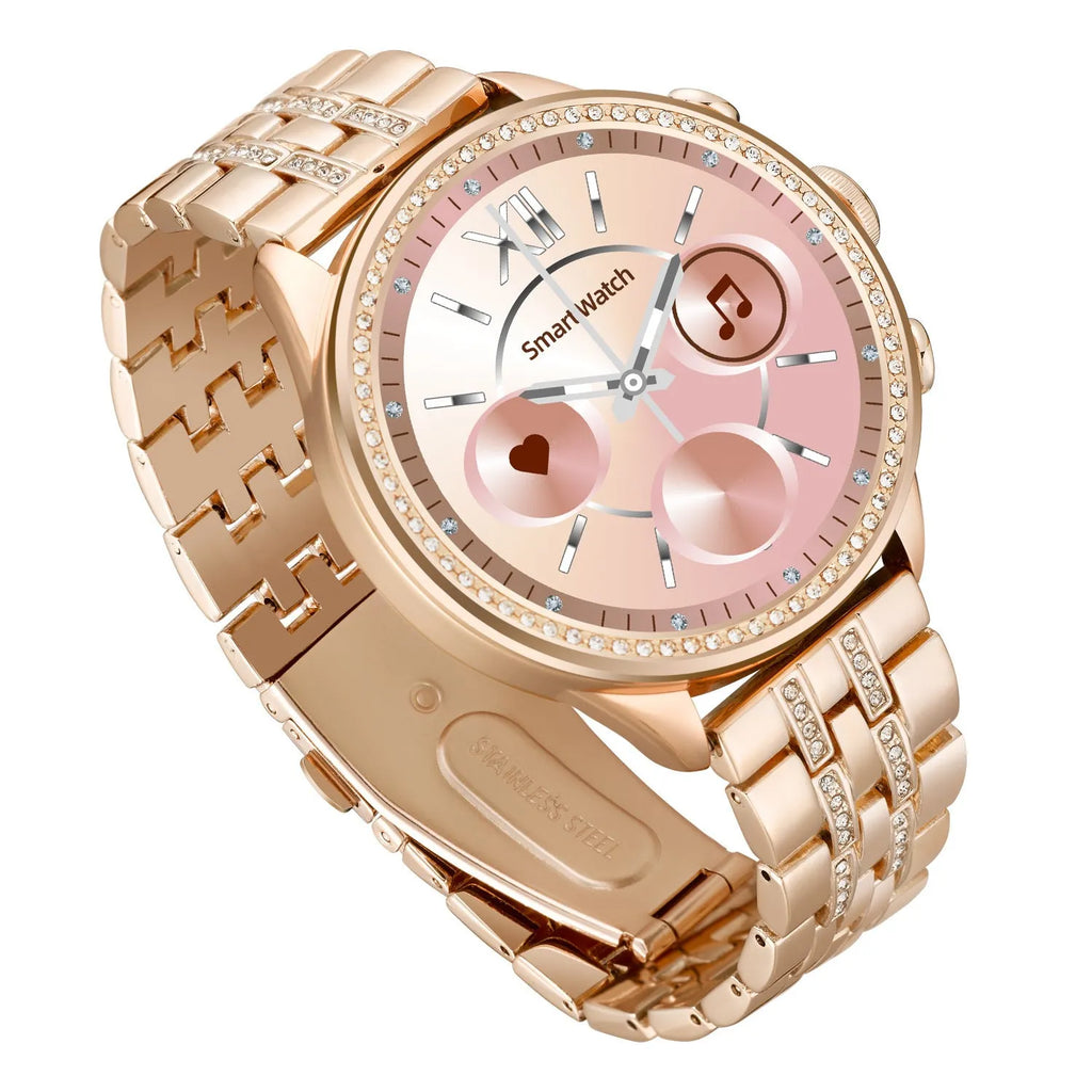 Gold smart watch with TFT screen and touch button, featuring Bluetooth calling and health monitoring functions