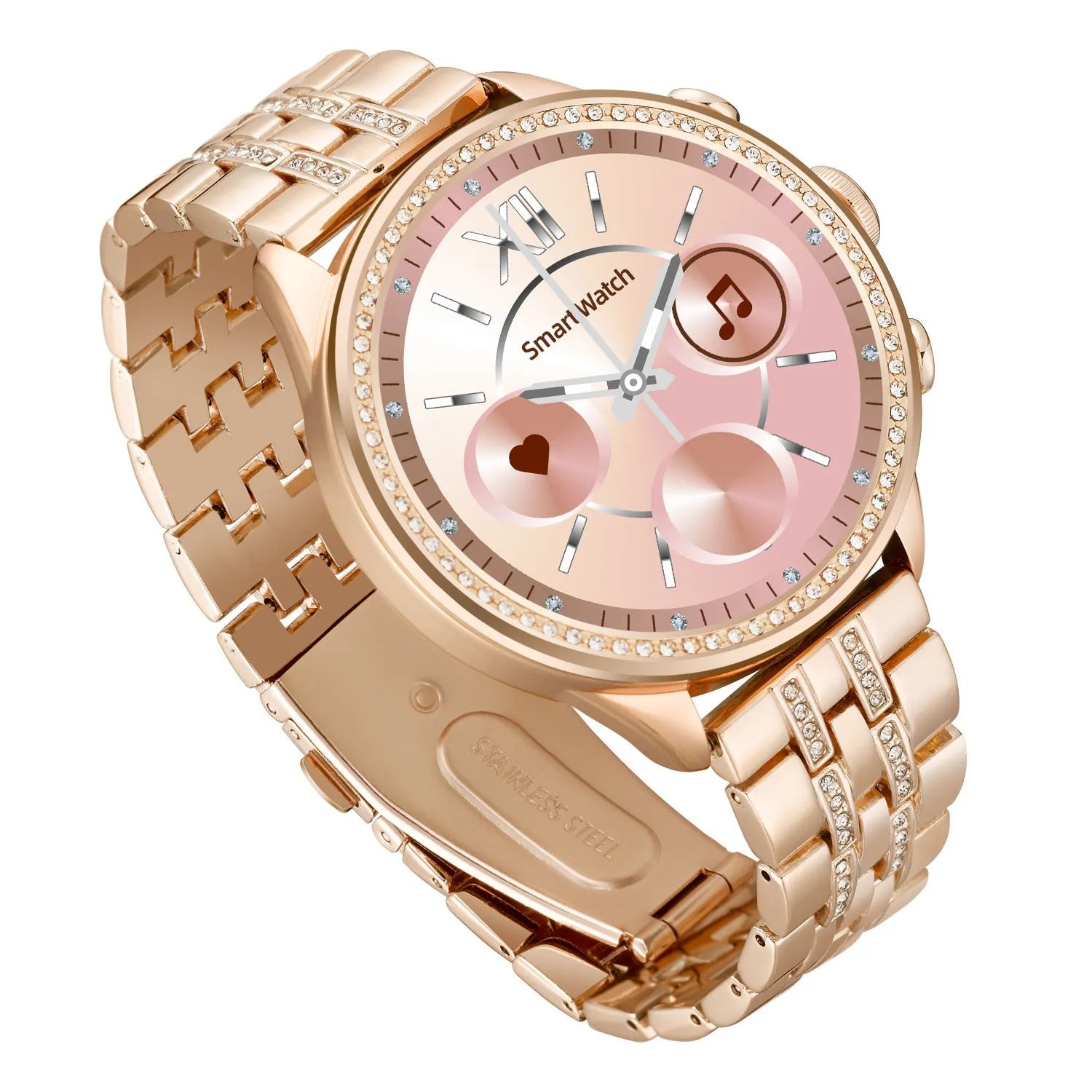 Gold smart watch with TFT screen and touch button, featuring Bluetooth calling and health monitoring functions