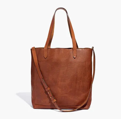 Medium genuine first layer cowhide leather tote bag square vertical shape double shoulder straps black brown