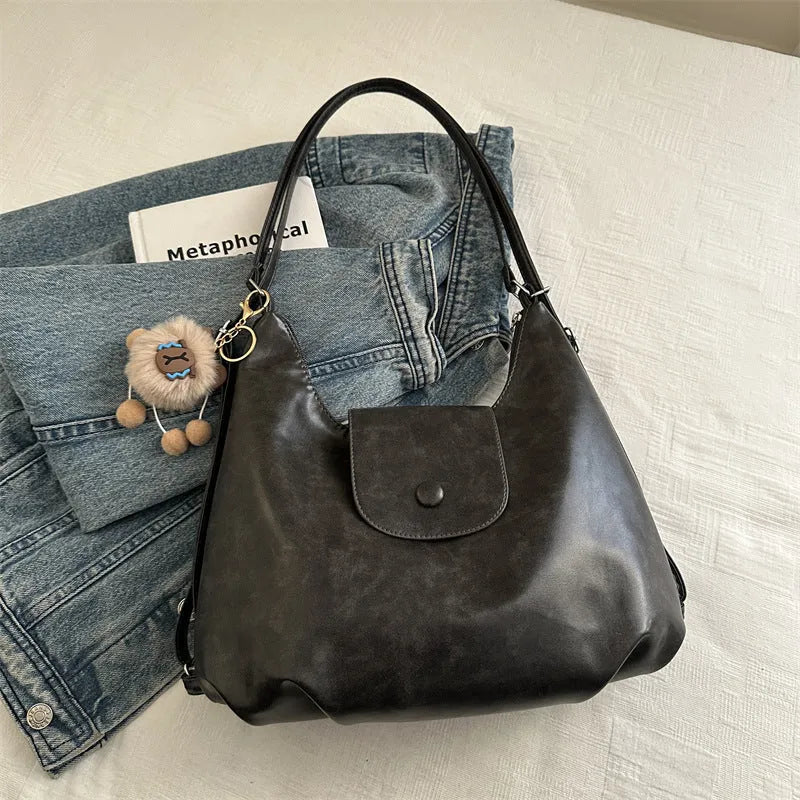 Women's textured PU leather single shoulder bag in horizontal square shape with large capacity