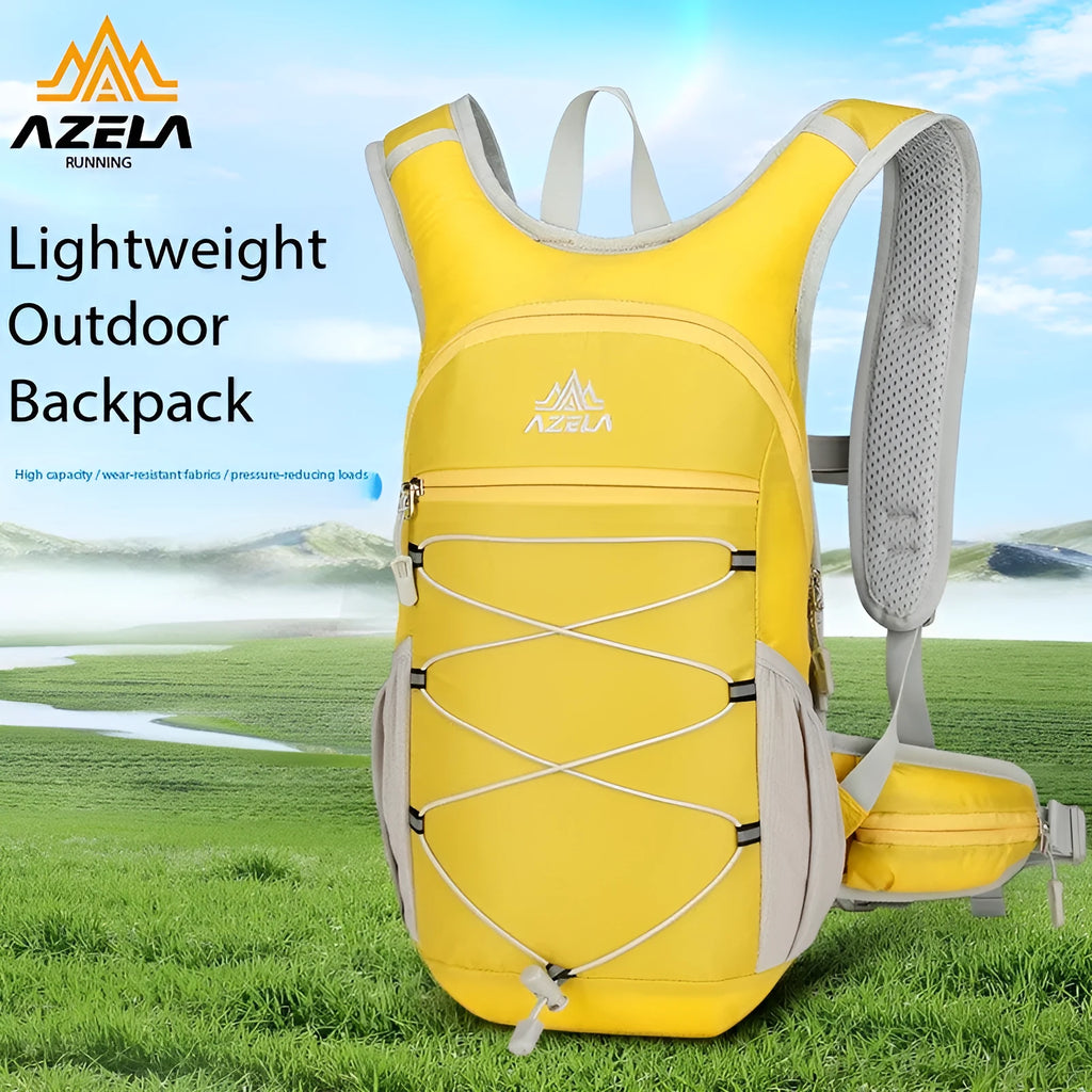 AZELA lightweight hydration backpack with breathable mesh back panel and bungee cord storage