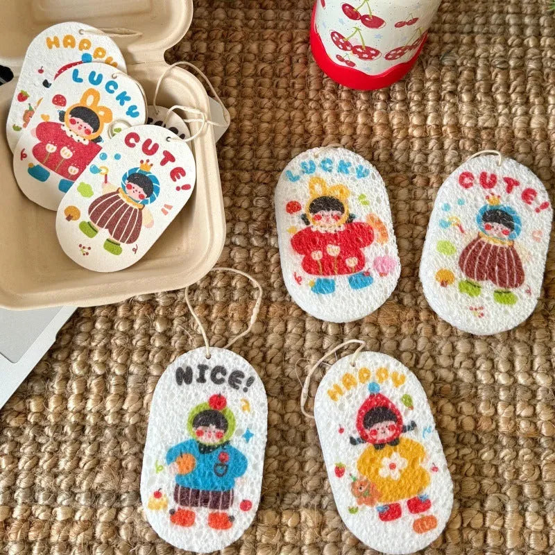 Cellulose sponge cloth for kitchen dishwashing with cartoon compression design, one rag piece.