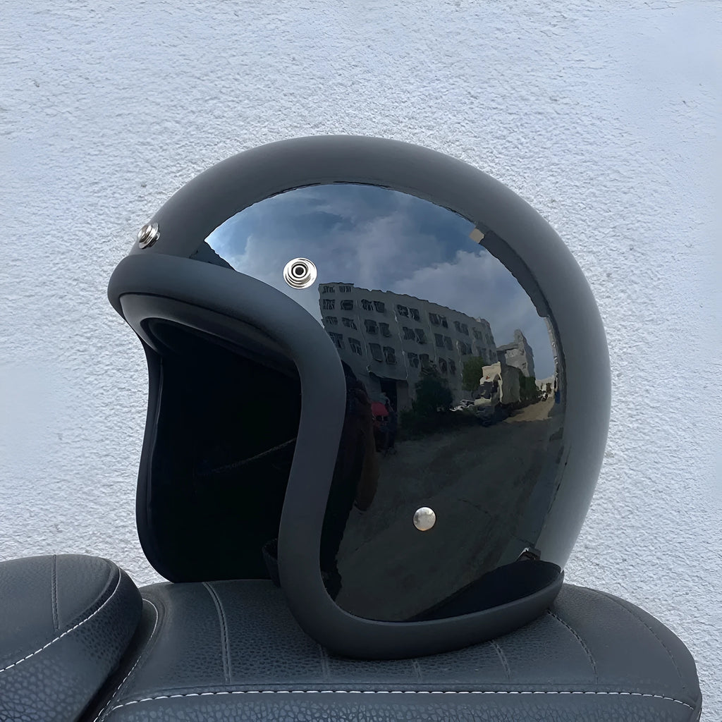 Retro style half helmet motorcycle helmet in glass fibre construction for electric scooter commuting