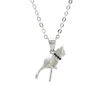 925 sterling silver cat pendant necklace with detailed feline design on clavicle length chain