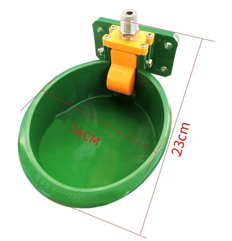 Green plastic automatic drinking bowl for pigs and sheep with water nozzle