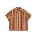 Ethnic style Cuban collar shirt with contrast colour detailing and drop-shoulder sleeves