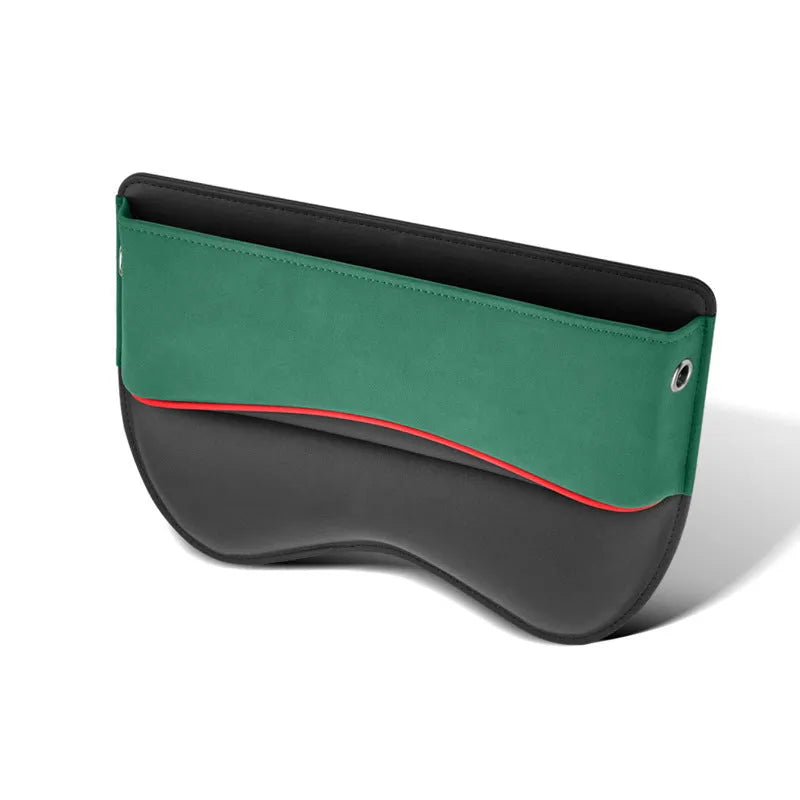 Leather car seat storage organiser box shown in a beige suede colour finish.